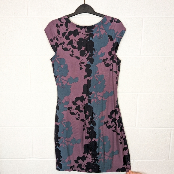 2/$20 Mexx Midi Dress Purple Teal Floral Cap Sleeve Small Viscose Semi-forml - Picture 3 of 8